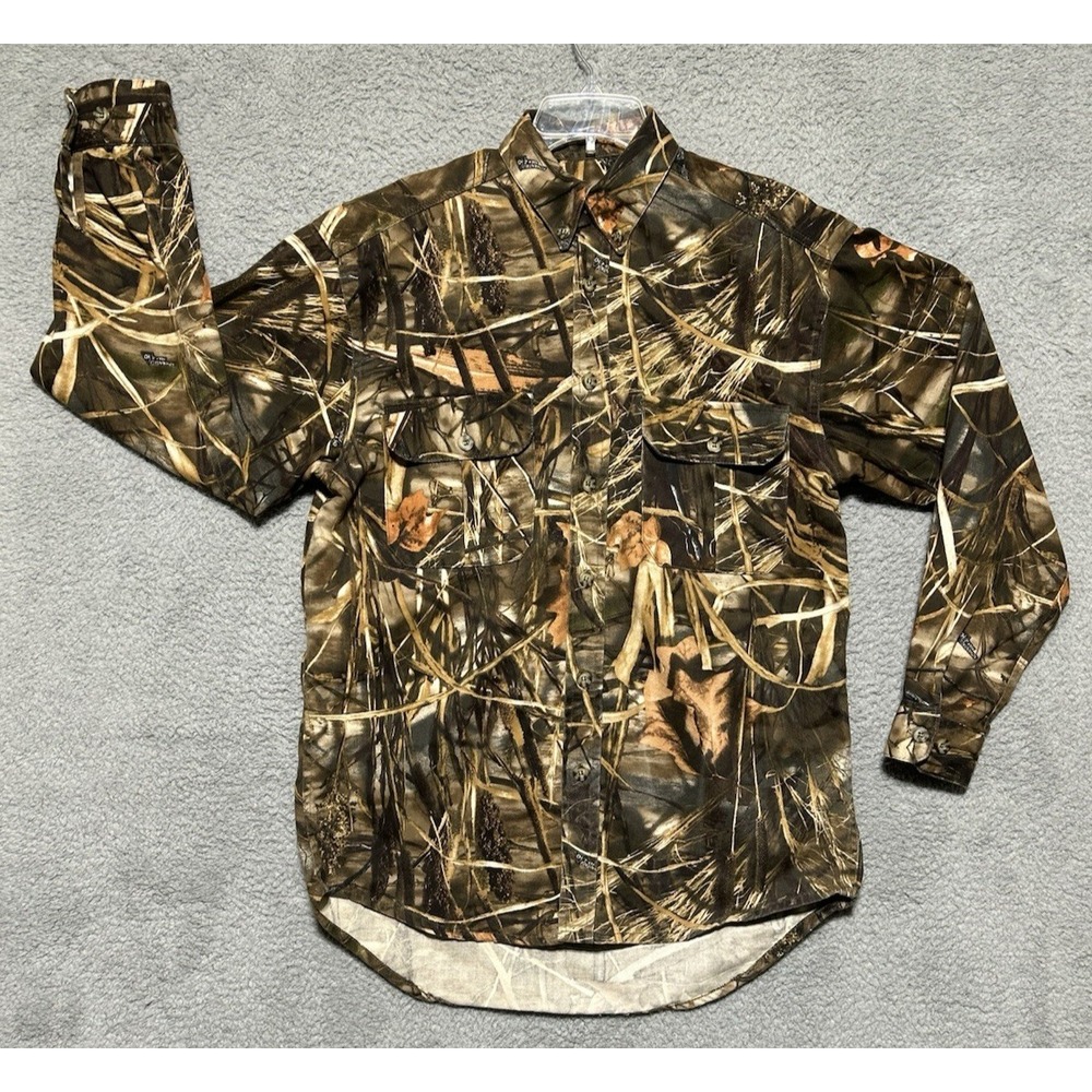 Wells‎ Creek Button Down Shirt Mens M Camo Realtree Advantage Max-4 HD Waterfowl